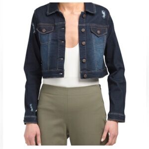1822 Denim NWT Crop Dark Blue Trucker Jean Jacket Size Small